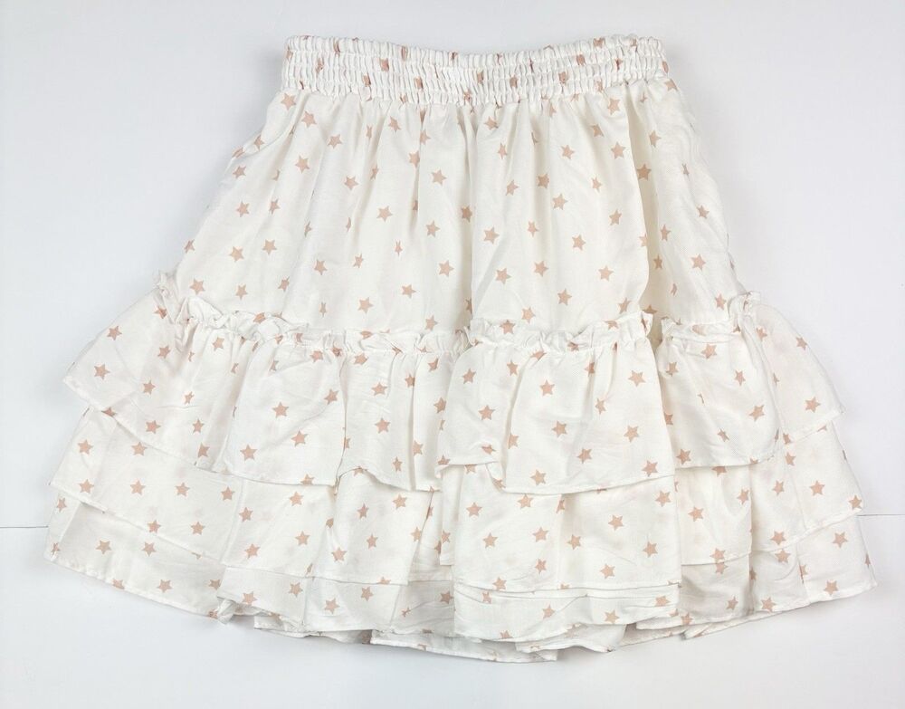 Women's SM Miniskirt Skirt Tiered Ruffled Twee Stars Cute Coquette Storia NEW